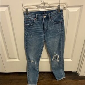 GAP Petite Light Blue Distressed True Skinny Cropped Jeans